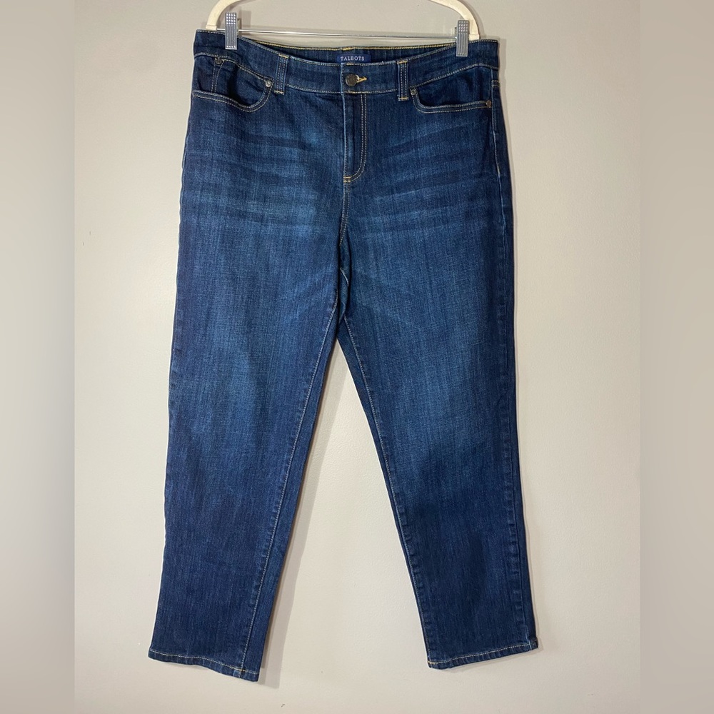 Talbots 14 Fit Five Pocket Boyfriend Blue Jean Denim 
Cotton spandex blend